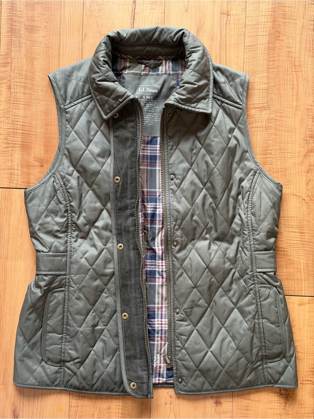 L.L.Bean Quilted Puffer Vest Olive Green Snap Zip Women’s Small Regular - Picture 5 of 11